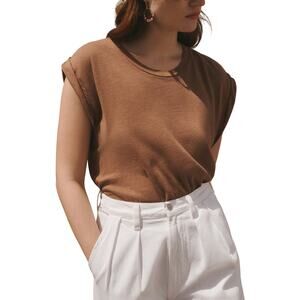 Citizens Of Humanity 'Kelsey' Brown Cotton Roll Sleeve Tee Size M